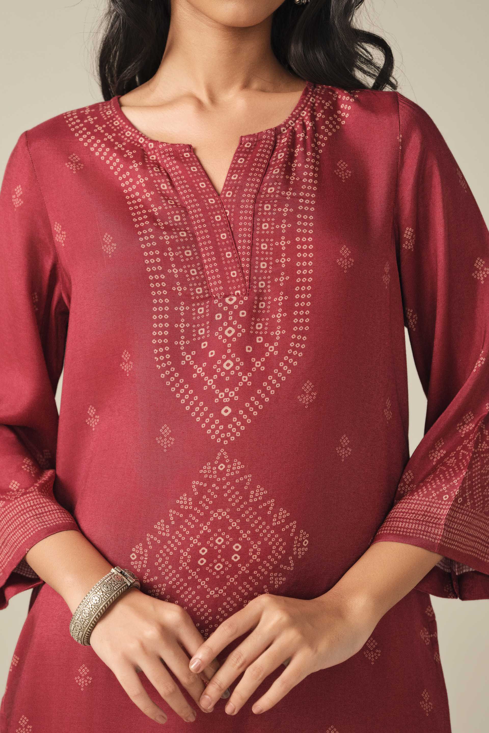Printed Kurta in Red, Red, image 2